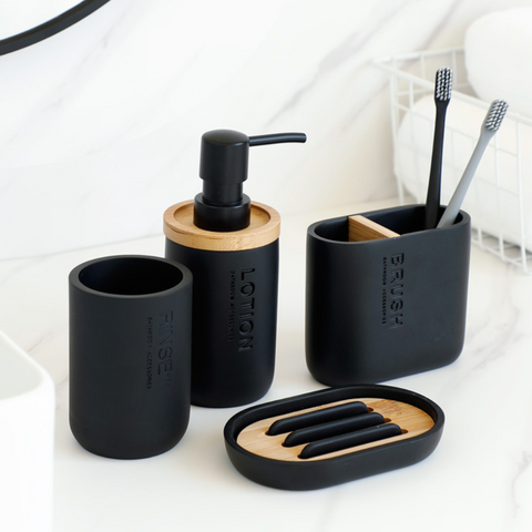 Splendora Wood & Black Bathroom Accessories