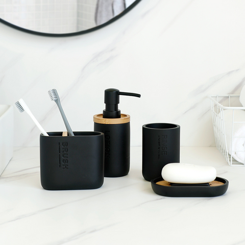Splendora Wood & Black Bathroom Accessories