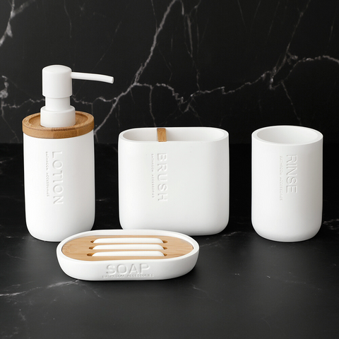 Splendora Modern Wood & White Bathroom Accessories