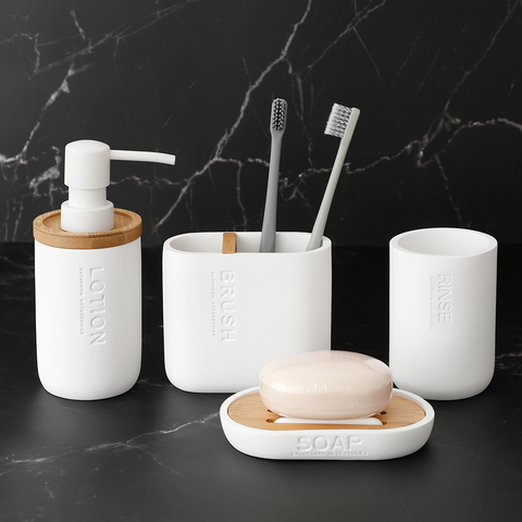 Splendora Modern Wood & White Bathroom Accessories