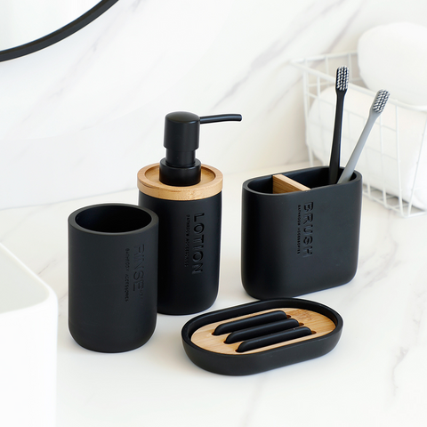 Splendora Wood & Black Bathroom Accessories